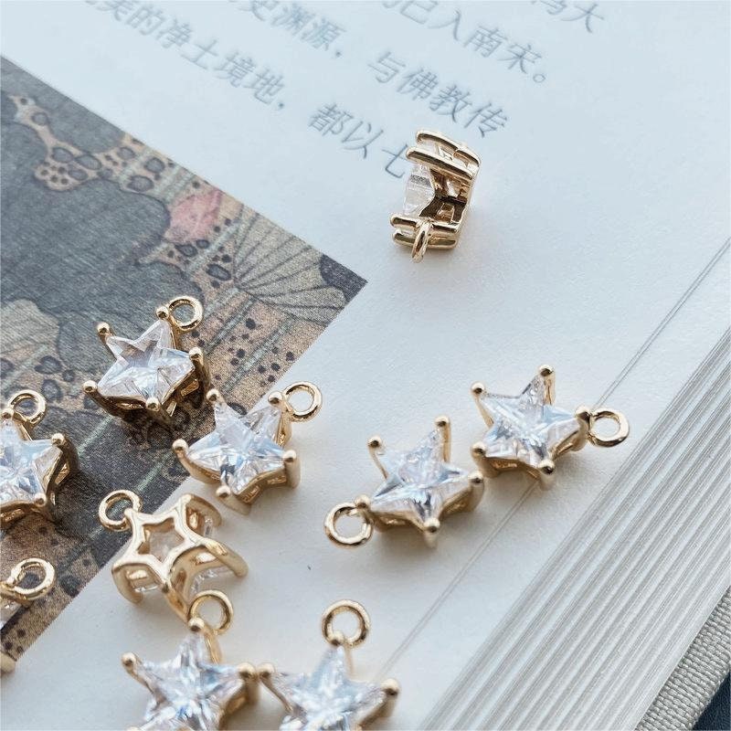 20pcs CZ Pave Tiny Star Charm, Crystal Pendant, Earring Connectors, Real Gold Plated Brass Earring Charms, Jewelry Findings JY036-F048