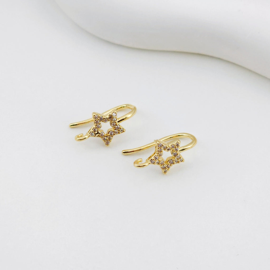 4pcs 18K Gold Plated Ear Wires, Star Cubic Pave Earring Hooks, Nickel Free, Fish Hooks, Ear Wires for Jewelry Making D0133