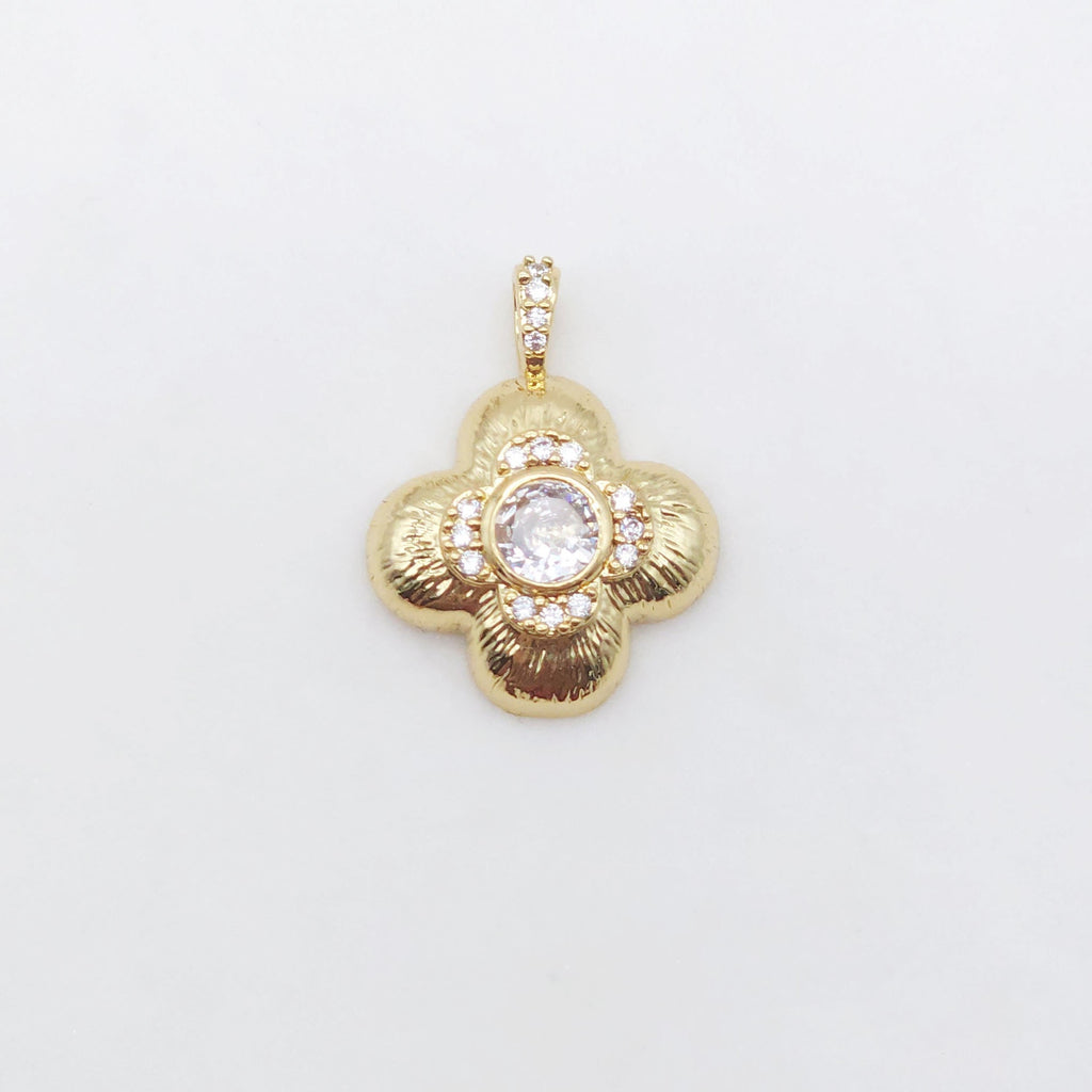 Textured Cubic Pave Pendant, 18K Gold Plated, Star/Moon/Oval/Roumd/Flower/Hand/Heart, Jewelry making supplies S20499