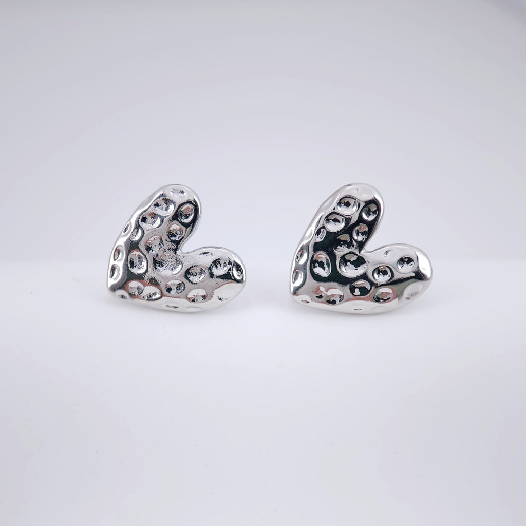 Hammered Heart Earring Post, 18K Gold/Silver, S925 Silver Pin Nickel Free Earrings, Heart Shape Ear Stud with Loop ZX242