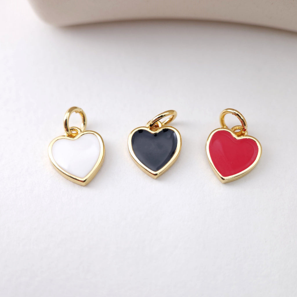 Dije de corazón esmaltado, chapado en oro de 18 quilates, 10 mm, ideal para collares y pulseras, S1206
