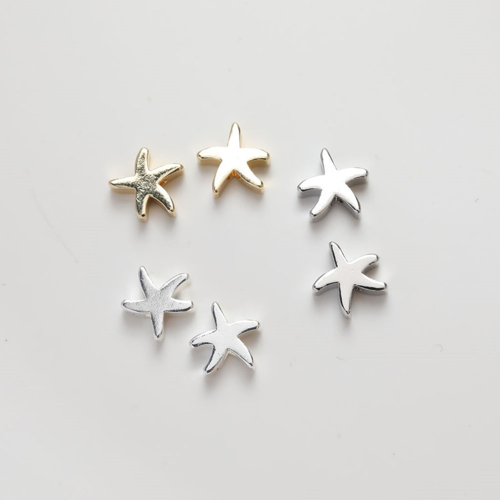 Starfish Spacer Beads, Drop Beads, 14K Gold Plated, Silver, Dainty Earring Making Beads, Jewelry Finding GZ236-ZX7028