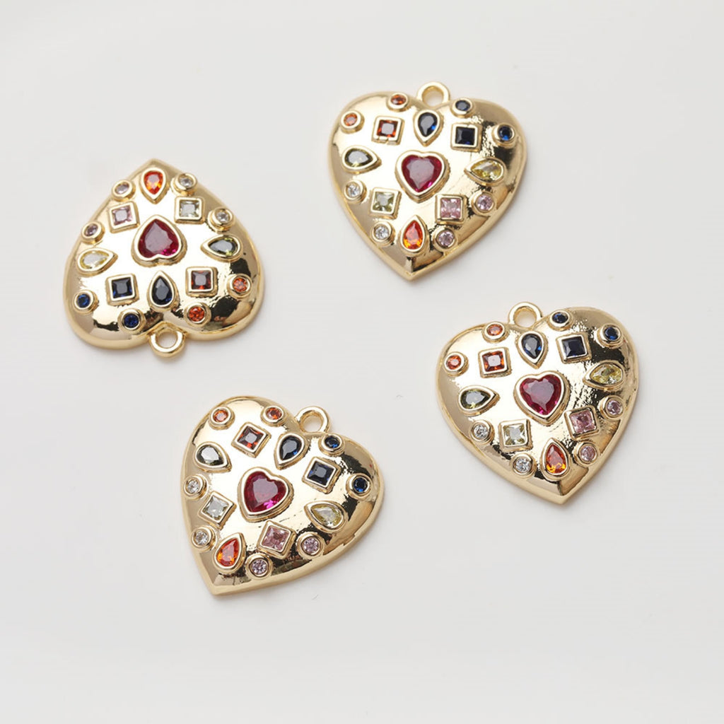 Heart Charms, Cubic Zirconia Pave Charm, 18K Gold/Silver Plated CZ Pave Love Pendant, Necklace Making Pendants, Jewelry Findings JG034