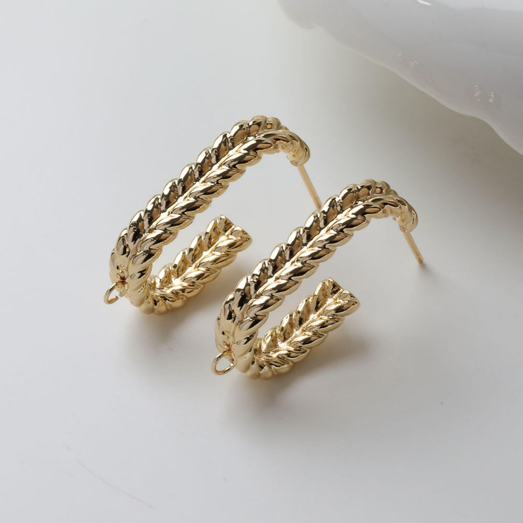 C Shape Earrings Post With Loop, 14K Gold/Silver Plated, S925 Silver Ear Pin Nickel Free Earrings, Wheat Earrings, Earring Findings GZ717