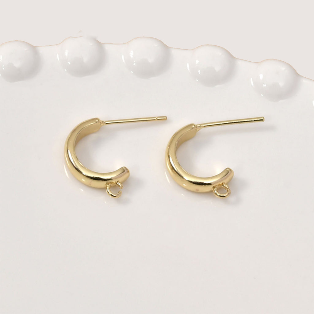 C Shape Earrings Post With Loop, 14K Gold, S925 Silver Ear Pin Nickel Free Earrings, Ear Stud, Hypoallergenic Earring Findings YL006-D0153