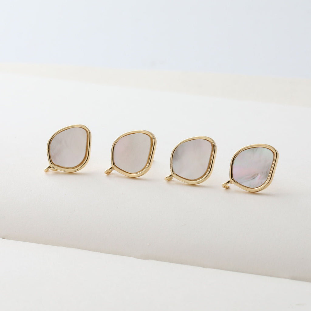 قرط صدفي غير منتظم، مطلي بالذهب عيار 14 قيراطًا، دبوس فضة S925 خالٍ من النيكل، نتائج قرط مضادة للحساسية JJ022