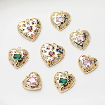 Heart Charms, Cubic Zirconia Pave Charm, 18K Gold/Silver Plated CZ Pave Love Pendant, Necklace Making Pendants, Jewelry Findings JG034