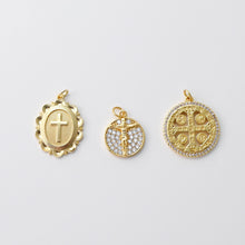 Load image into Gallery viewer, Cross Charm, Coin Pendant, Jesus Charm, 18K Gold Plated CZ Pave Religions Pendant, Necklace Making Charm, Jewelry Findings S20831