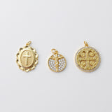 Cross Charm, Coin Pendant, Jesus Charm, 18K Gold Plated CZ Pave Religions Pendant, Necklace Making Charm, Jewelry Findings S20831
