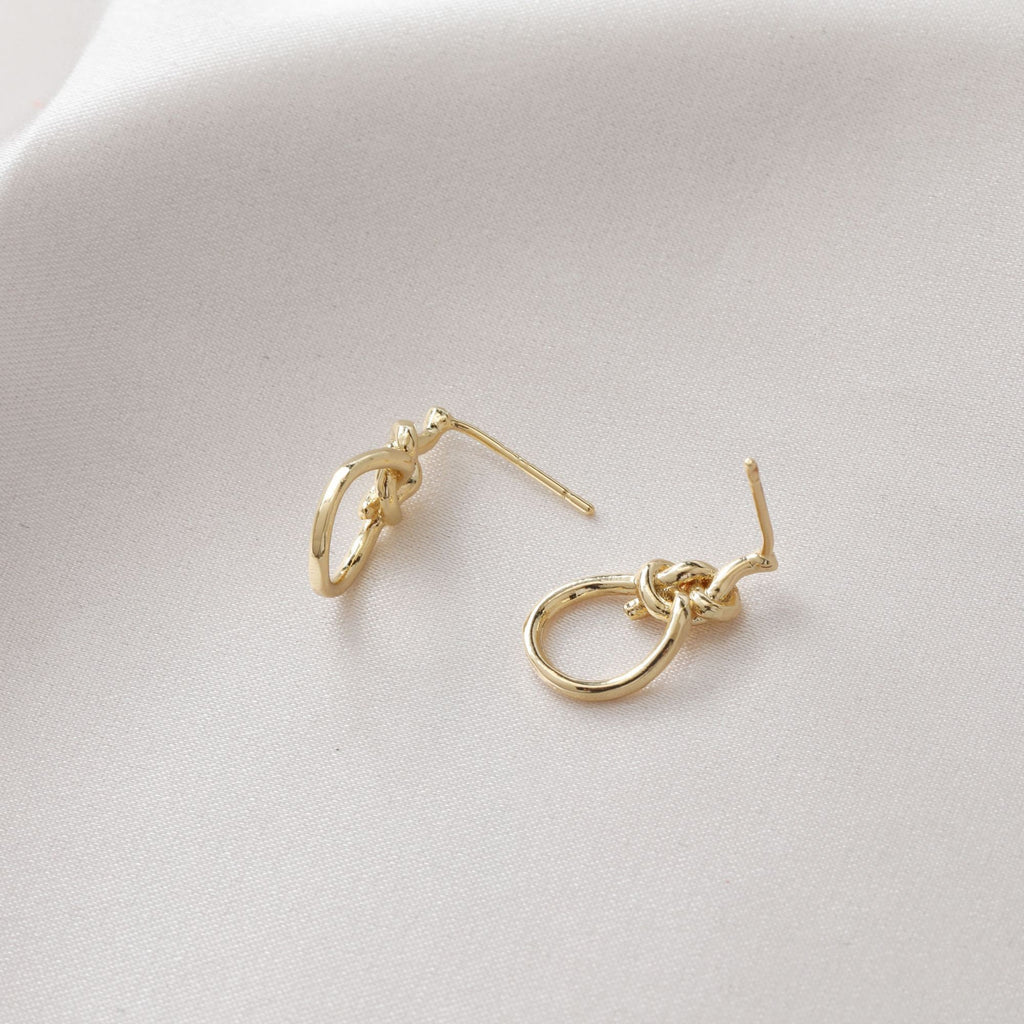 Gold Knot Earring Post, S925 Silver Ear Pin, Nickel Free Earrings, 18K Ear Stud Loop, Tie The Knot Earring Findings BB097-D0387