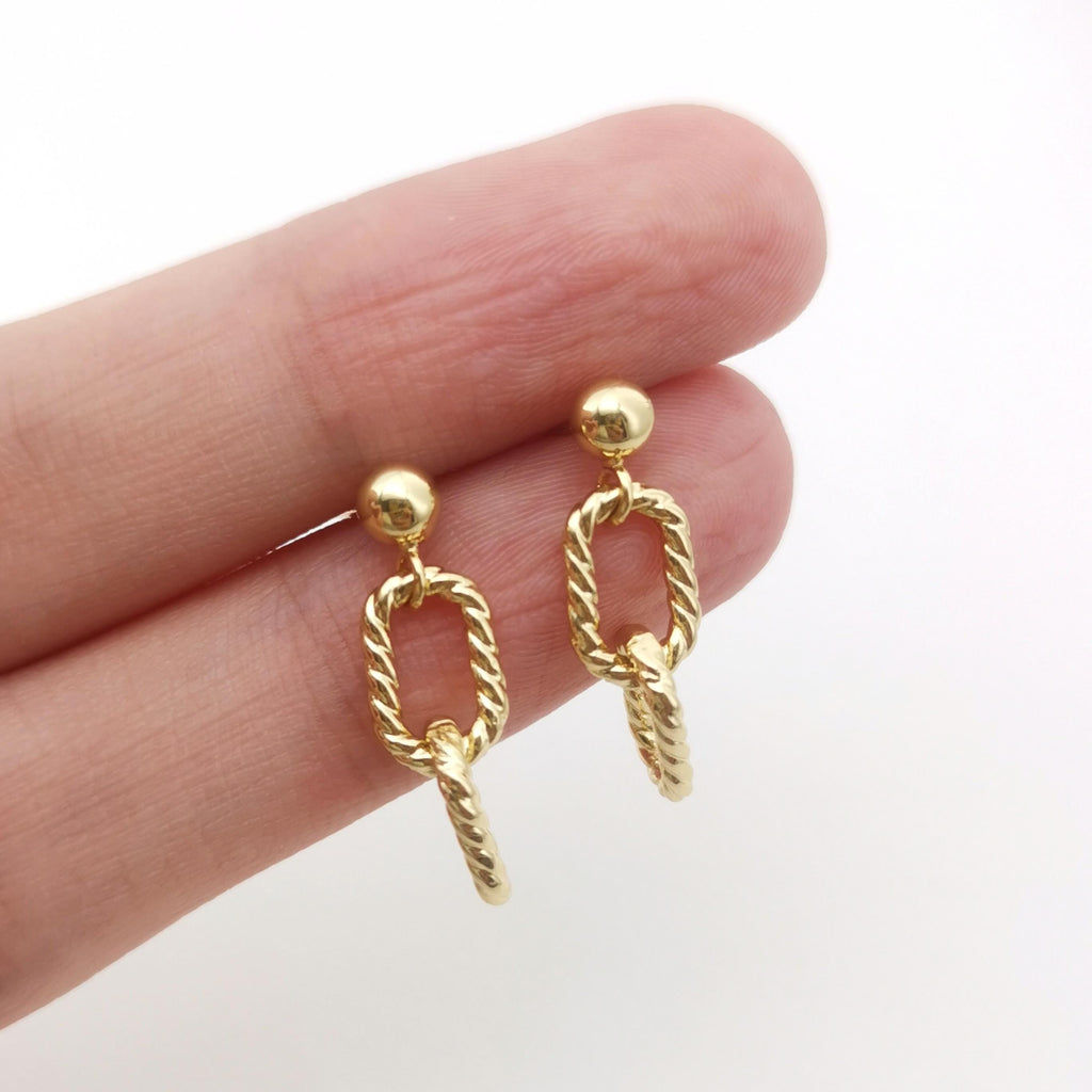 Gold Link Chain Earring Post, Chain Stud Earring Nickel Free, 18K Gold/Silver, S925 Silver Ear Pin, Hypoallergenic Earring Findings S20749