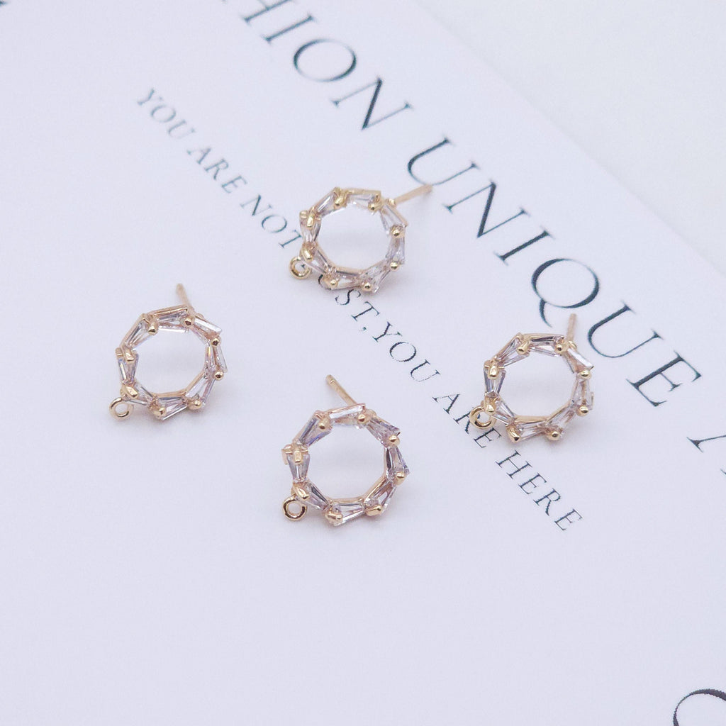 4PCS Circle Ear Post with Loops, S925 Silver Ear Pin Nickel Free, Micro CZ Pave, 10mm, 18K Gold Plated Circle Stud Earring Finding ZX038