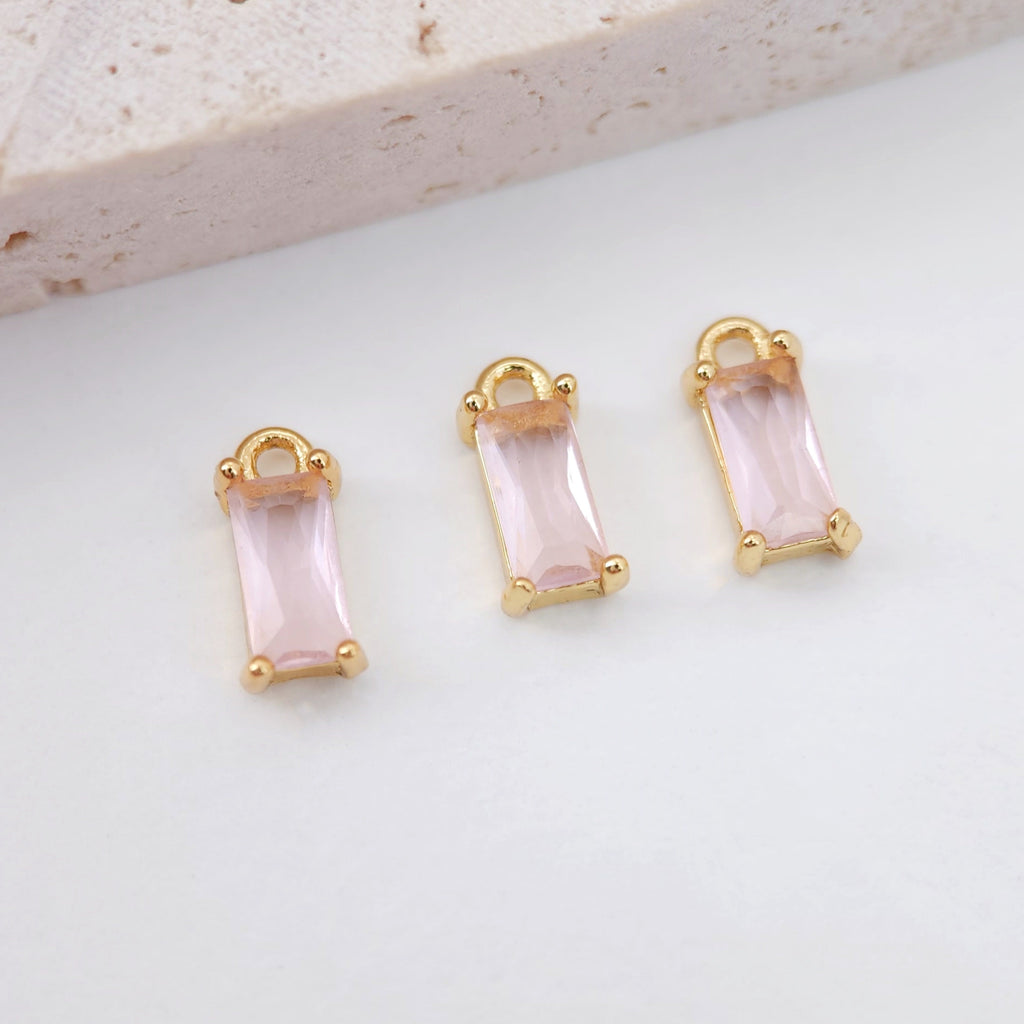Crystal Tiny Rectangular Charms, Rainbow Color Crystal, 18K Gold Plated Rectangular Pendant, Jewelry Findings S20525