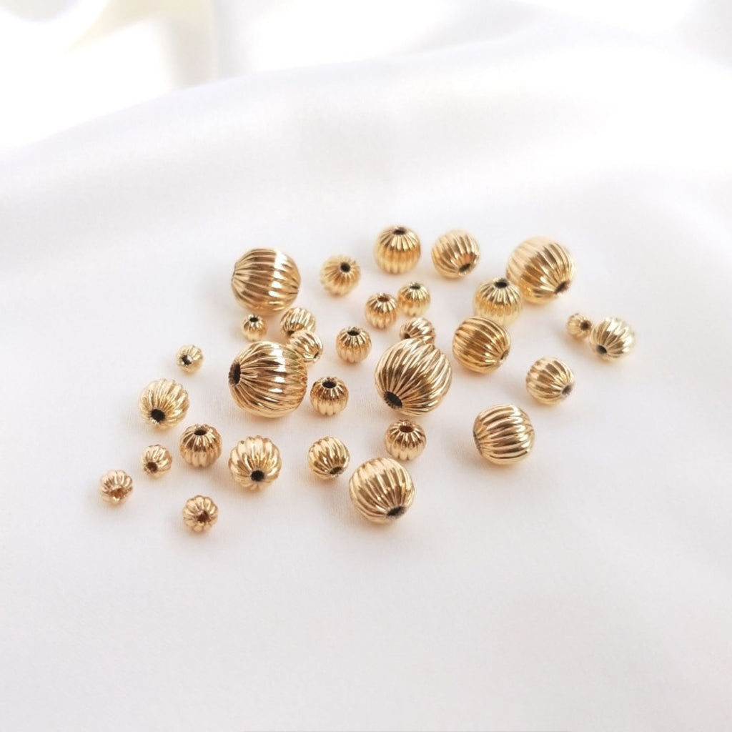 50pcs-Corrugated Beads, Spacer Beads, 14K Gold Plated, 3mm,4mm,5mm,6mm,8mm, Bracelet Making Beads, Jewelry Finding TH002-ZX7021