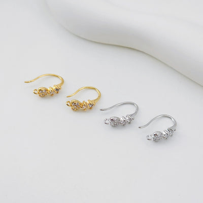 4pcs 18K Gold Plated Ear Wires, Heart Cubic Pave Earring Hooks, Nickel Free, Fish Hooks, Ear Wires for Jewelry Making D0135