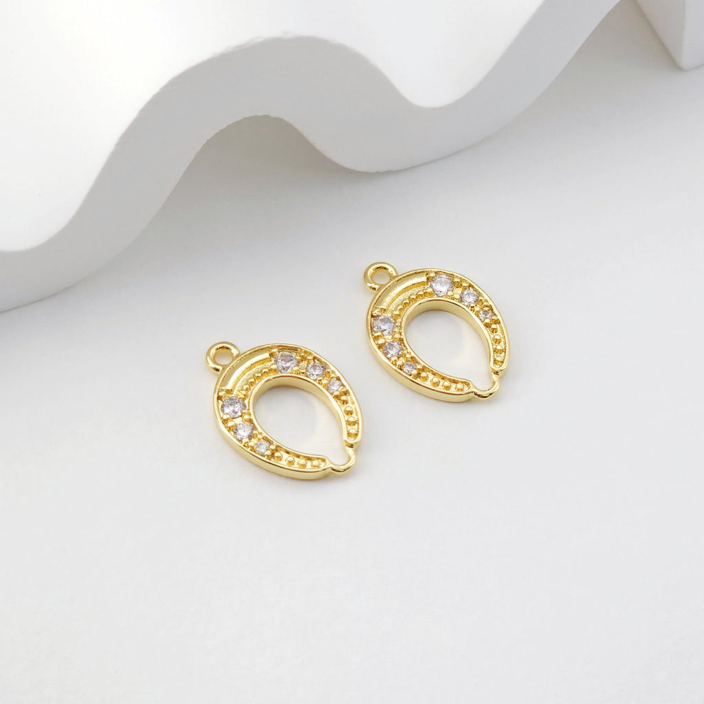 Gold Horseshoe Charm, 18K Gold CZ Pave Pendant, 18K Gold Plated, CZ Pave, Jewelry Findings D0214