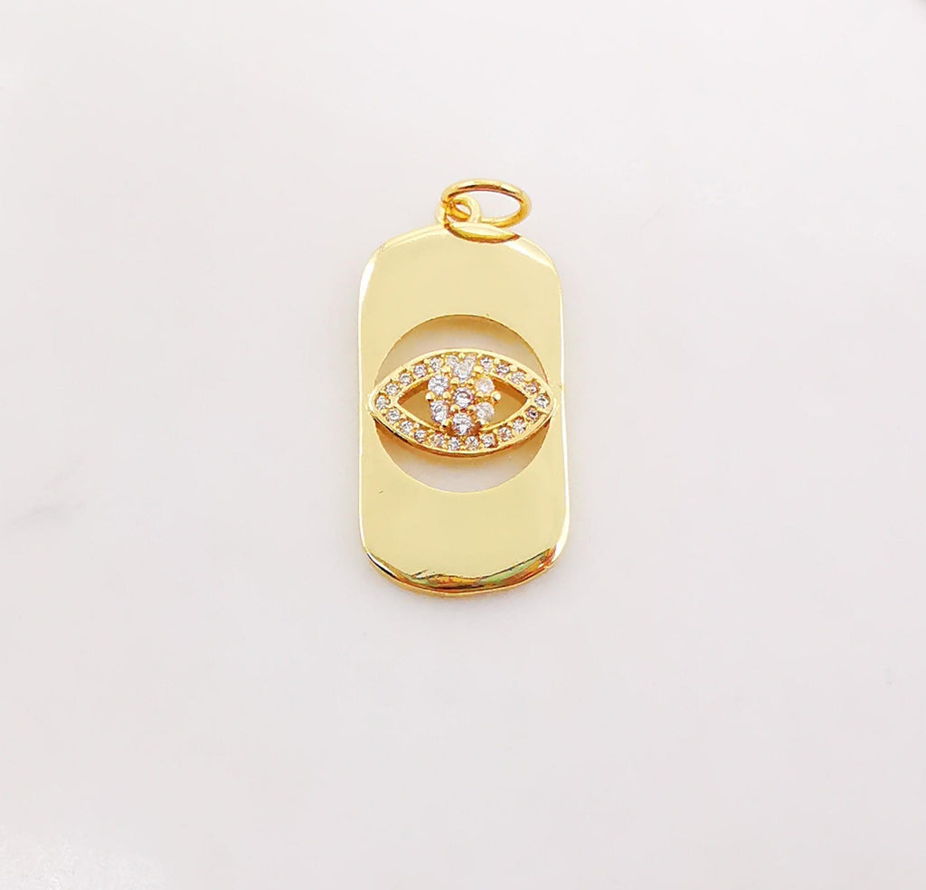 Enamel Evil Eye Charm, Coin Pendant, Heart Charm, 18K Gold Plated CZ Pave Eye Pendant, Necklace Making Charm, Jewelry Findings S385