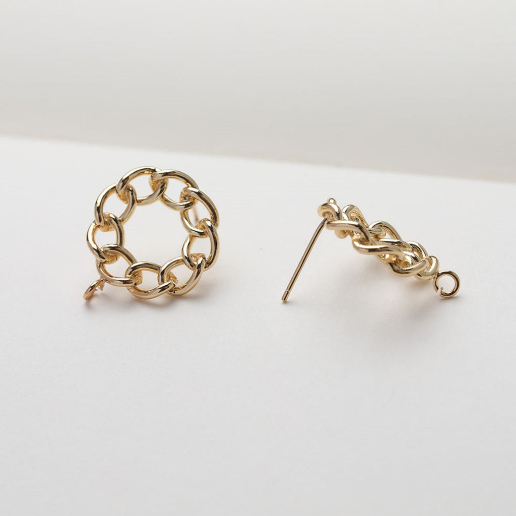 Round Chain Post With Loop, 14k Gold/Silver Chain Round Stud Earring Nickel Free, S925 Ear Pin Hypoallergenic Earring Findings GE113