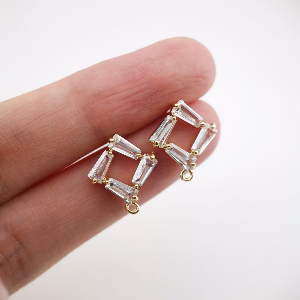 أقراط من الزركونيا المكعبة على شكل معين، عمود ذهبي مربع مع حلقة، مضاد للحساسية، نتائج الأقراط، لوازم صنع الأقراط يدويًا D0026