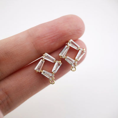 أقراط من الزركونيا المكعبة على شكل معين، عمود ذهبي مربع مع حلقة، مضاد للحساسية، نتائج الأقراط، لوازم صنع الأقراط يدويًا D0026