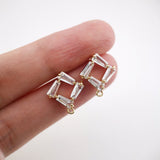 أقراط من الزركونيا المكعبة على شكل معين، عمود ذهبي مربع مع حلقة، مضاد للحساسية، نتائج الأقراط، لوازم صنع الأقراط يدويًا D0026