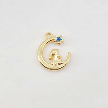 Load image into Gallery viewer, Bunny &amp; Moon Charm, 18K Gold Plated Pendant, CZ Pave Animal Charm, 16.3*13.6mm, Necklace Jewelry Finding S20651