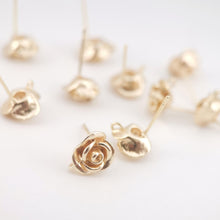 Load image into Gallery viewer, 4PCS Rose Flower Earring Post, 18K Real Gold Plated Brass Stud Earring With Loop, Nickel Free, Earring Finding ZX057