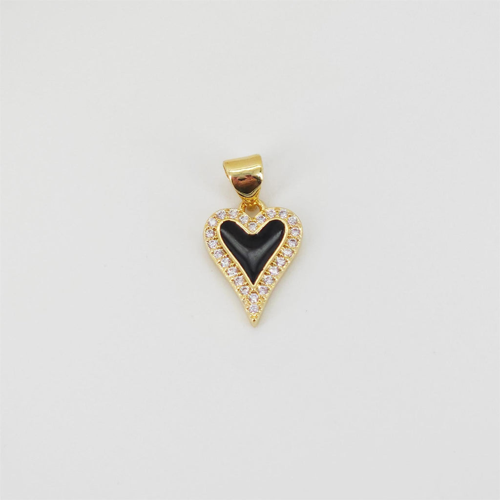 Heart Shape Charm, 18K Gold Plated Red Enamel Pendant, CZ Pave Necklace Making Charm, Jewelry Findings S20823