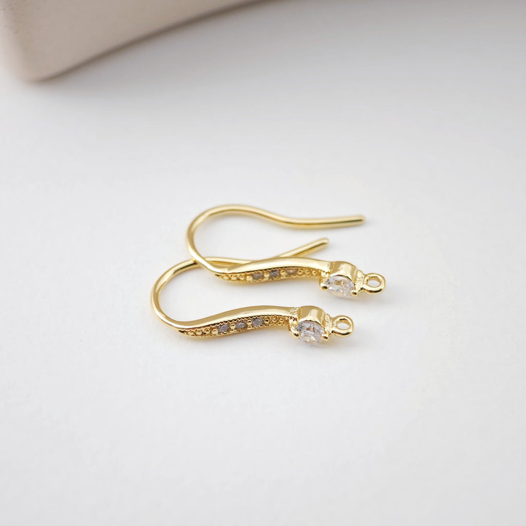 18K Gold Plated Ear Wires, Cubic Pave Earring Hooks, Nickel Free, Fish Hooks, Ear Wires for Jewelry Making D0175