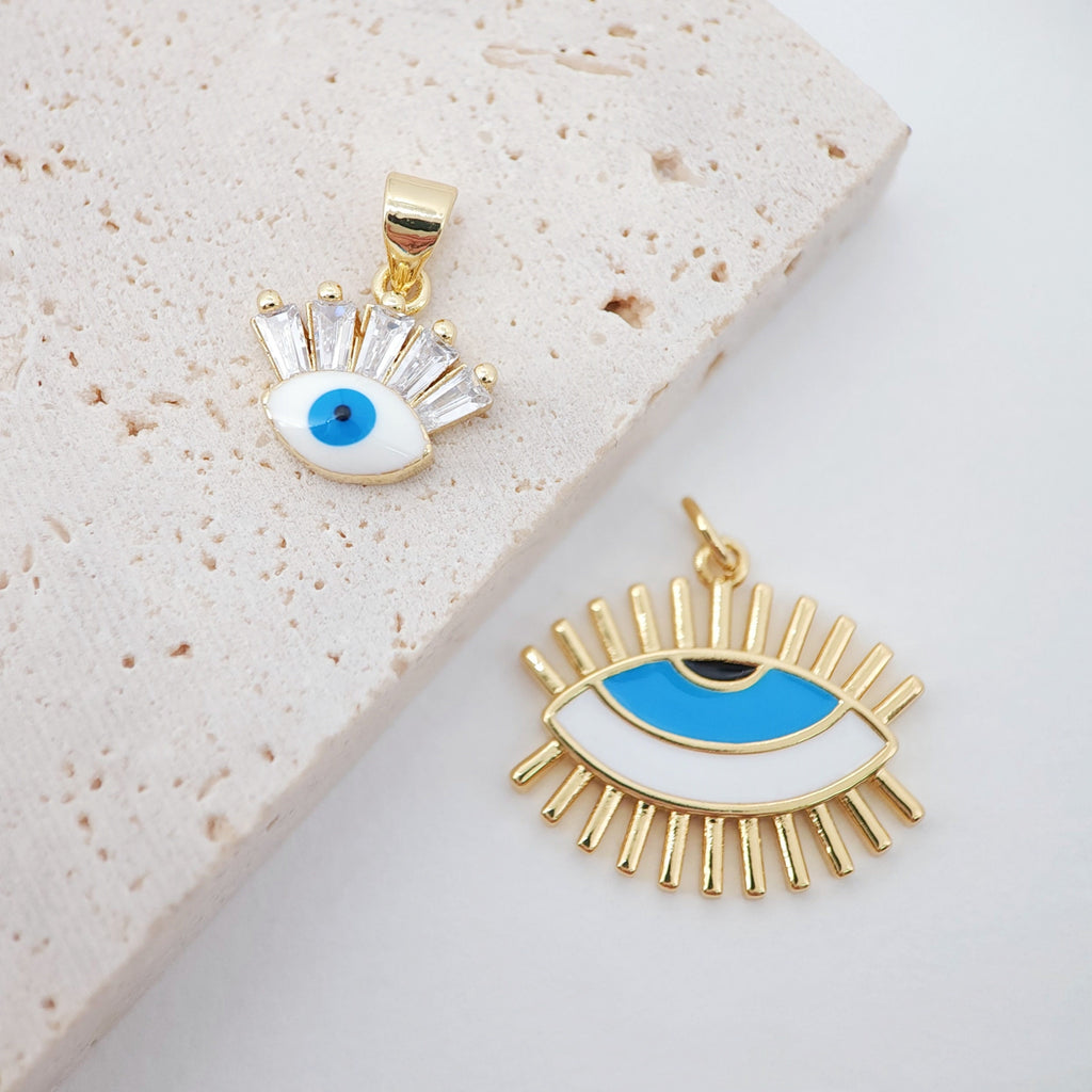 Enamel Cubic Evil Eye Charm, 18K Gold Plated Micro CZ Pave Eye Pendant, Necklace Making Charm, Jewelry Findings S915