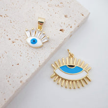 Load image into Gallery viewer, Enamel Cubic Evil Eye Charm, 18K Gold Plated Micro CZ Pave Eye Pendant, Necklace Making Charm, Jewelry Findings S915