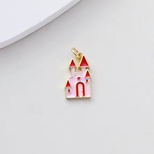 Cargar imagen en el visor de la galería, Colgante de castillo, dijes de castillo 3D esmaltados, dijes de castillo chapados en oro de 18 quilates, para hacer pulseras y collares, accesorios de joyería S1376