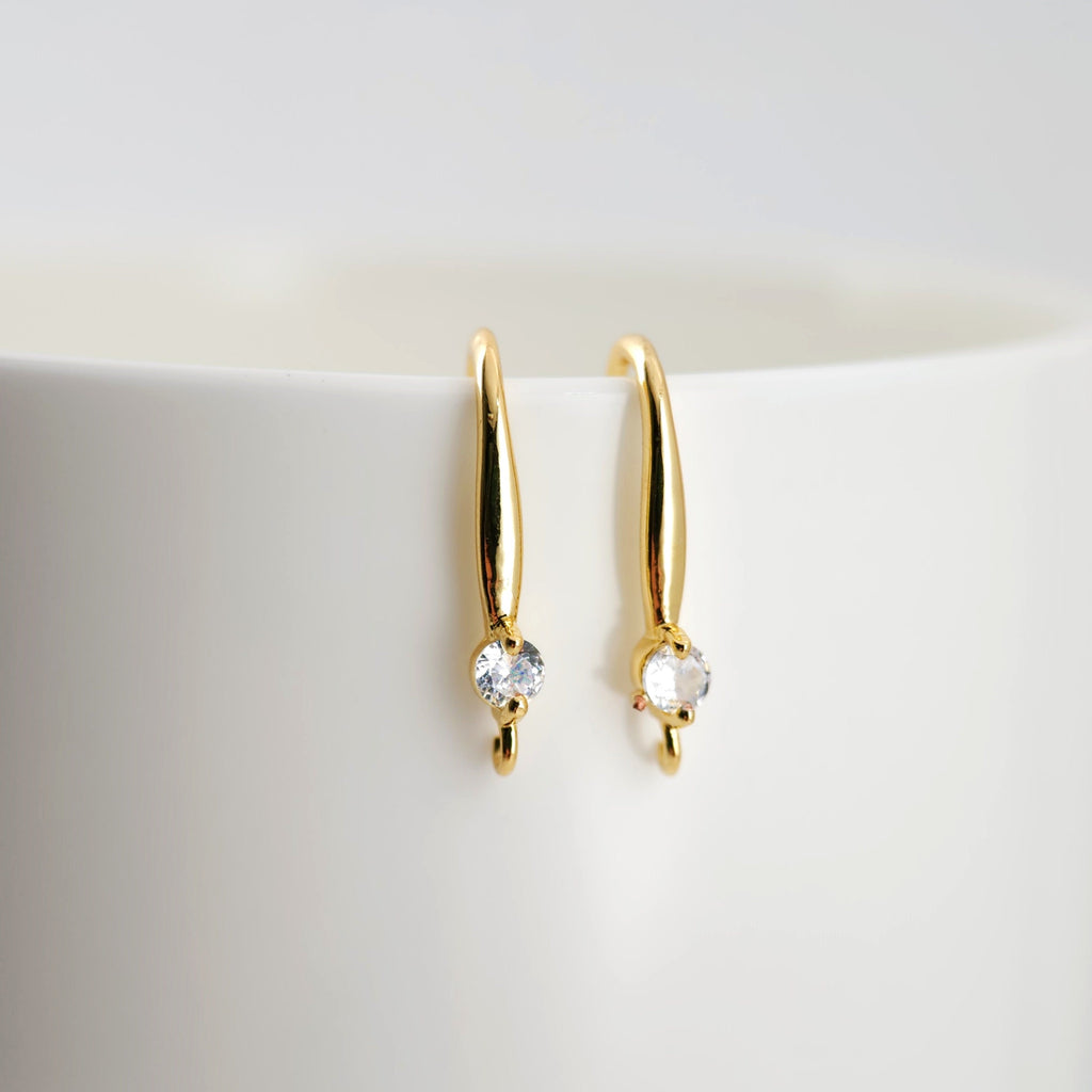 18K Gold Plated Ear Wires, Round Cubic Pave Earring Hooks, Nickel Free, Fish Hooks, Ear Wires for Jewelry Making D0142