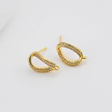 18K Gold Oval Post With Loop, CZ Pave, S925 Silver Pin, 13.5*8.6mm, Stud Earring Nickel Free, Hypoallergenic Earring Findings D0453