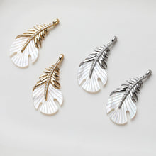 Load image into Gallery viewer, Feather Shell Pendant, Real Gold/Silver Plated, CZ Pave, Jewelry Making Findings GZ533