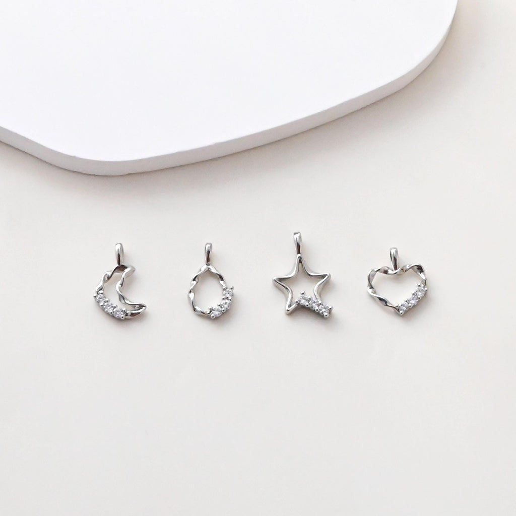 Twisted Moon/Teardrop/Star/Heart Charms, 18K Gold Plated, CZ Hollow Pendant, Necklace And Bracelets Making Pendants, Jewelry Findings S1393