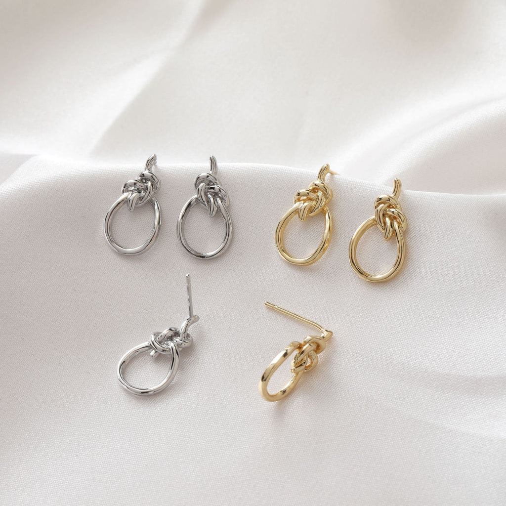 Gold Knot Earring Post, S925 Silver Ear Pin, Nickel Free Earrings, 18K Ear Stud Loop, Tie The Knot Earring Findings BB097-D0387