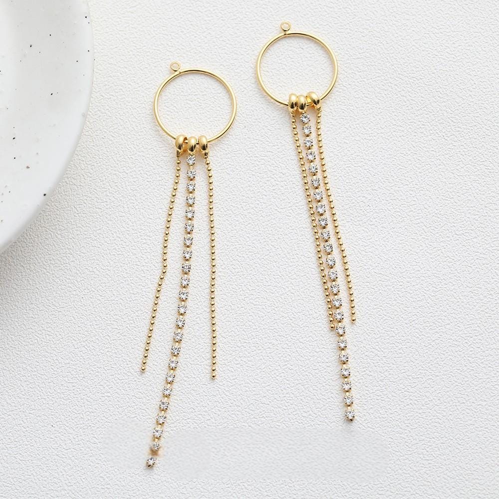 Gold Beads Chain Tassel Pendant, CZ Pave Chain Charm, Cubic Zirconia, 18K Gold Plated Earring Chain Pendant, Earring Findings GZ602