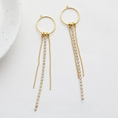 Gold Beads Chain Tassel Pendant, CZ Pave Chain Charm, Cubic Zirconia, 18K Gold Plated Earring Chain Pendant, Earring Findings GZ602