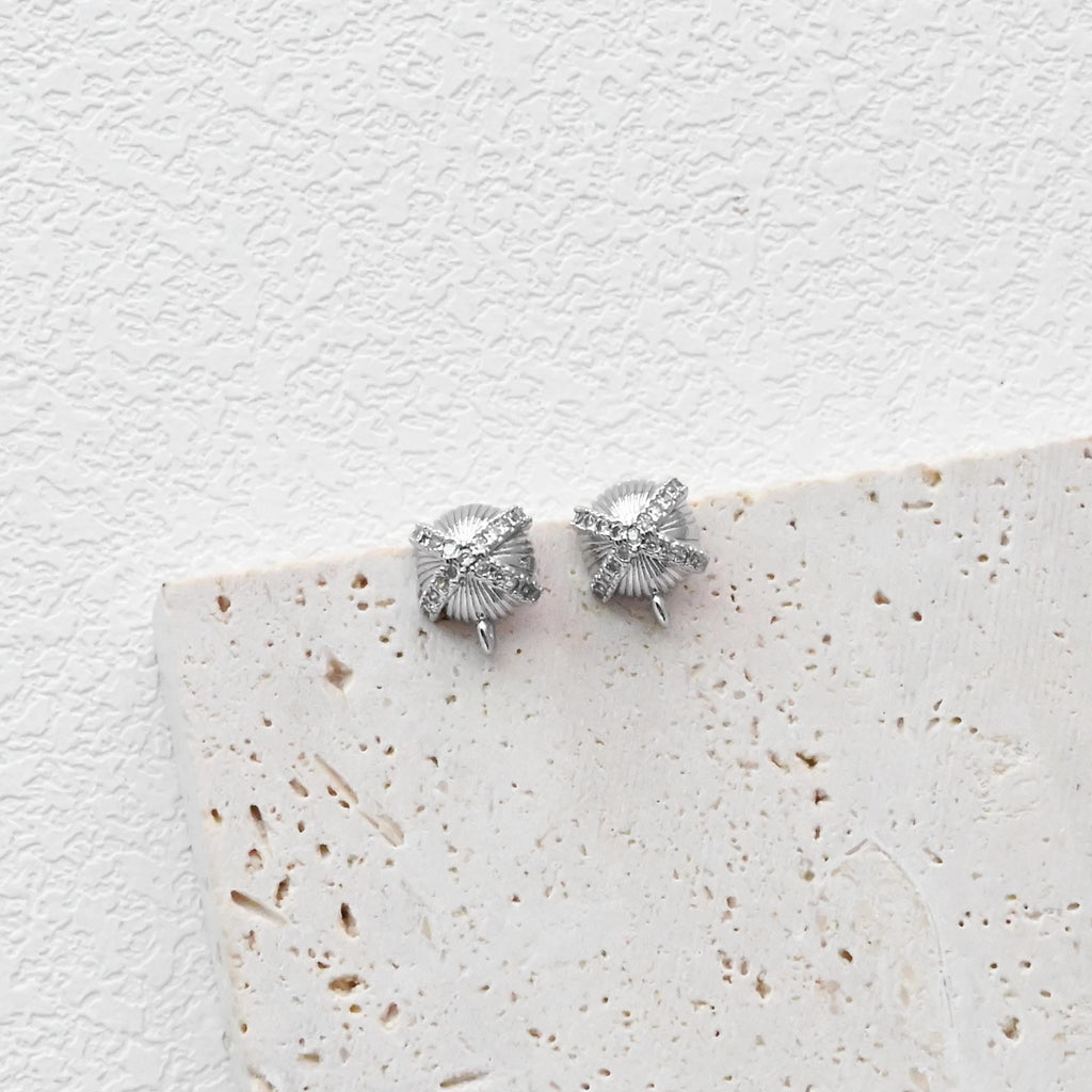 Round Post Earrings, 9.8*8mm, Burshed Gold Earring Post with Loop, CZ Pave, Hypoallergenic, Earring Findings, Earring Supplies D0413