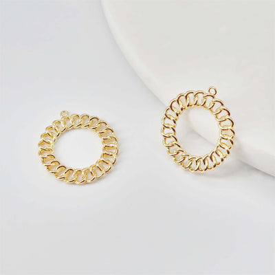 10pcs Circle Shaped Pendant, 14K Gold Plated, 27.7*25mm, Earring Making Charm, Jewelry Findings ZX155