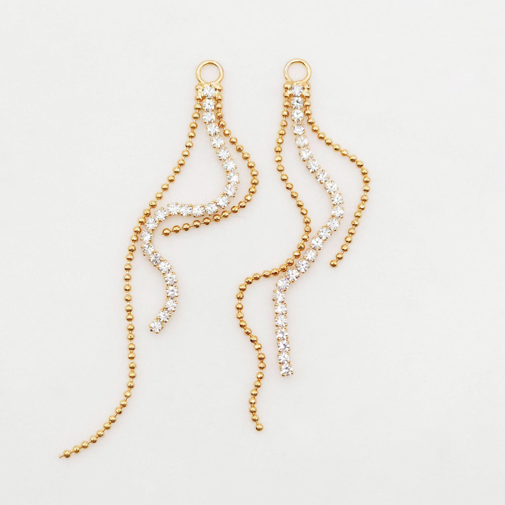 10pcs Gold Beads Chain Tassel Pendant, Rhinestone Chain Charm, Cubic Zirconia, 18K Gold Plated Earring Chain Pendant, Earring Findings ZX088