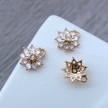 Load image into Gallery viewer, CZ Flower Charm, Cubic Zircon Crystal Flower Pendant, CZ Earring Charms,  Real Gold Plated  Earring Charms, Jewelry Findings HL006-F020