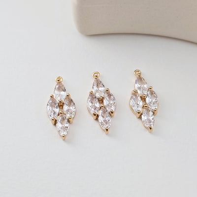 Oval Flower Charm, Cubic Zircon Crystal Flower Pendant, CZ Earring Charms, Real Gold Plated Brass Earring Charms, Jewelry Findings D0301
