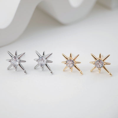 Star Pave Cubic Earring Post, Gold/Silver, S925 Silver Pin Nickel Free Earrings, Hypoallergenic Earring Findings ZX249