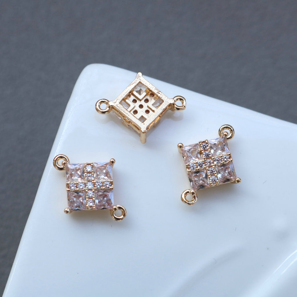 CZ Multishape Connector, Cubic Zircon Crystal Pendant, CZ Earring Charms,  Real Gold Plated Brass Earring Charms, Jewelry Finding HL009-F115