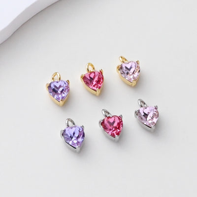 Dijes de corazón, dije de piedra de circonita cúbica, colgante de cristal brillante, dijes chapados en oro de 18 quilates, para hacer collares, accesorios de joyería S1400