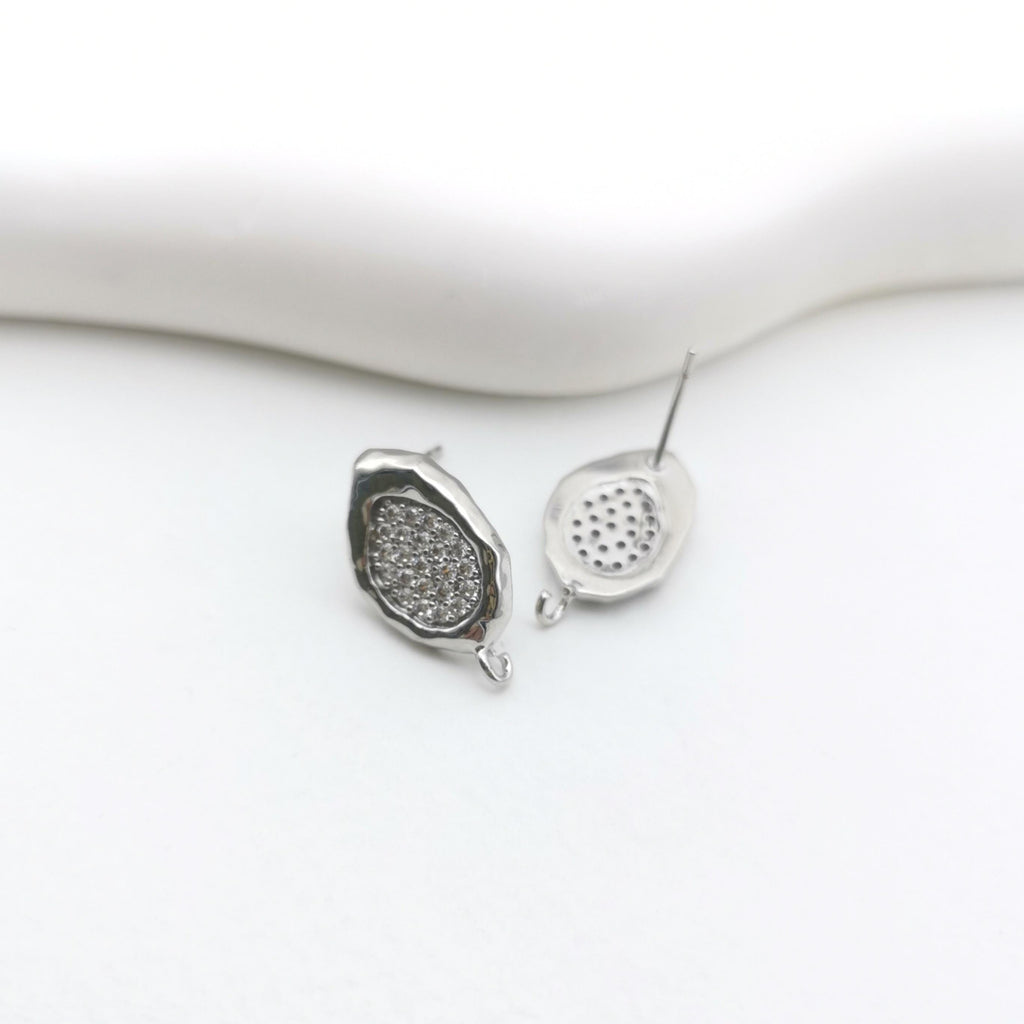 Irregular Pave CZ Earring Post, 18K Gold/Silver Plated, S925 Silver Pin Nickel Free Earrings, Hypoallergenic Earring Findings S20748
