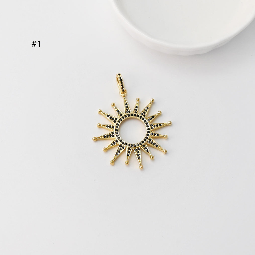 Sun Pendant, CZ Pave, Boho Round Pendant, Openwork Charm, 18K Gold Plated CZ Pave, Necklace Making Charm, Jewelry Findings