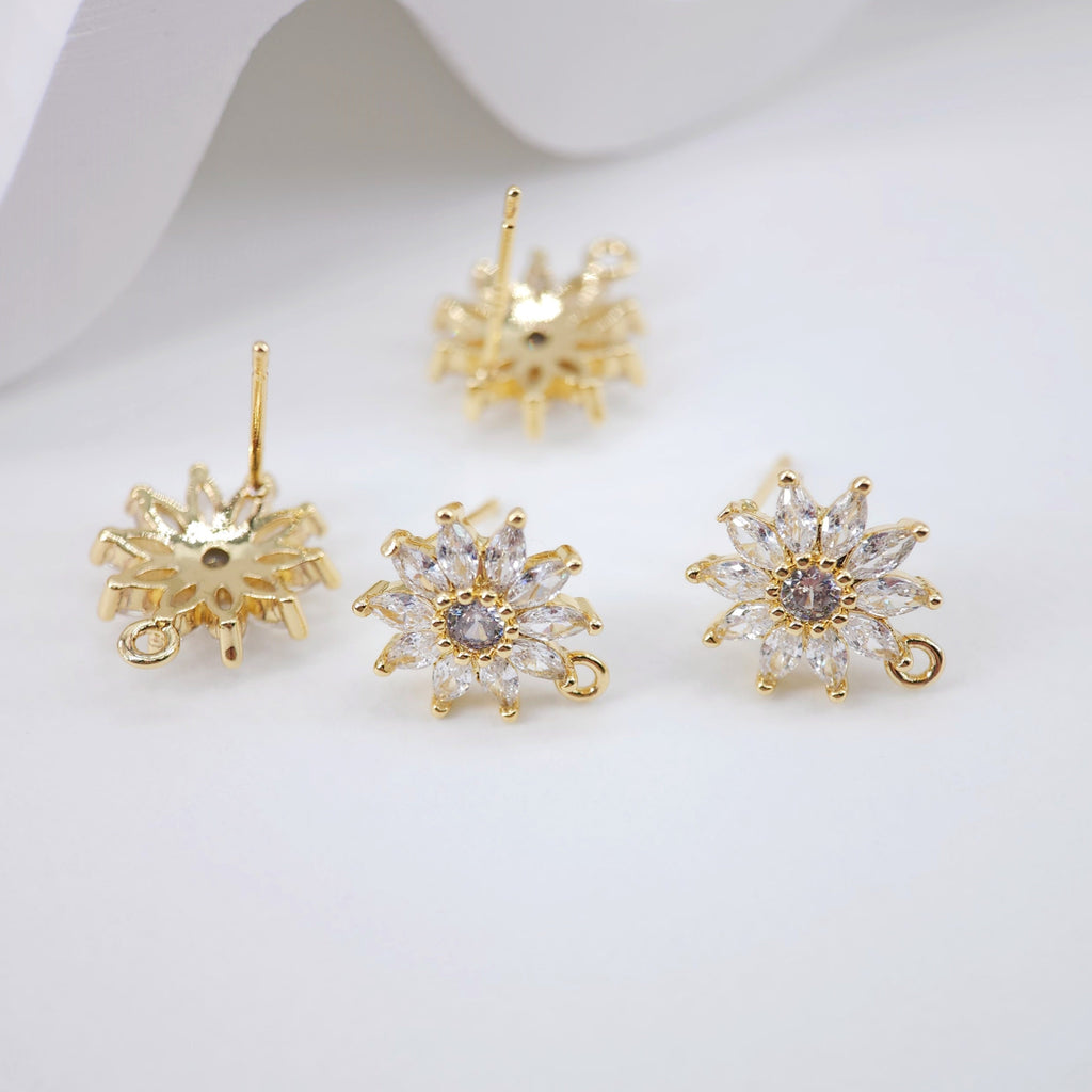 أقراط على شكل زهرة من الزركونيا المكعبة، مطلية بالذهب مع حلقة، مضادة للحساسية، أدوات يدوية الصنع، لوازم صنع الأقراط بنفسك D0031